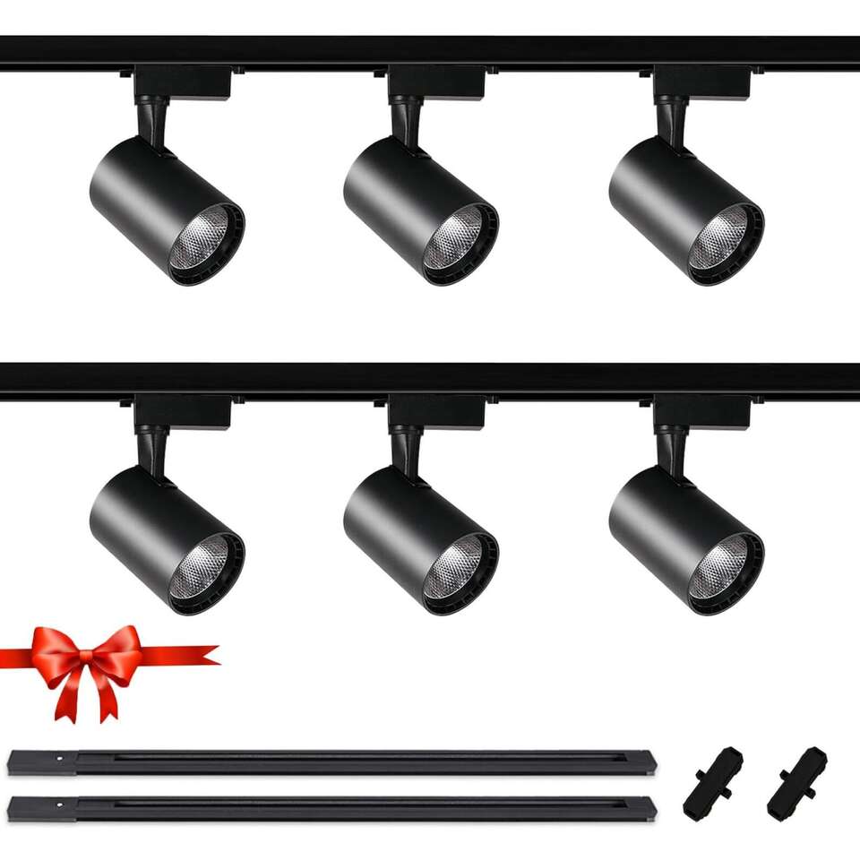 LED Track Lighting Kit, 6 Lights, 30W 2700lm System has 6.5 FT Rail, 6000K Cold Light, No Flicker