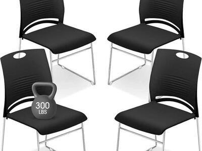 4 Pack Stackable Waiting Room Chairs (Black)