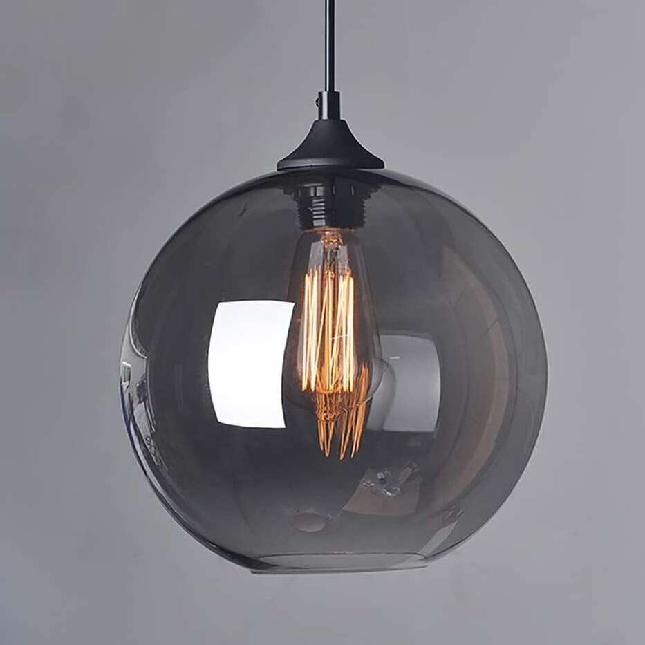 Glass Pendant Lighting Smoke Grey Orb Hanging