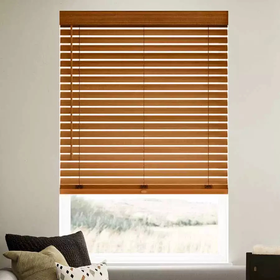 Lotus &amp; Windoware Cordless Blind, 2 Inch Faux Wood , 34inch Wide x 60inch Long, Embossed, Brown