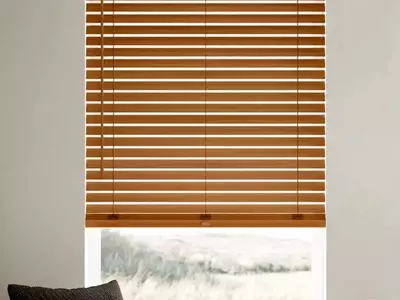 Lotus & Windoware Cordless Blind, 2 Inch Faux Wood , 34inch Wide x 60inch Long, Embossed, Brown