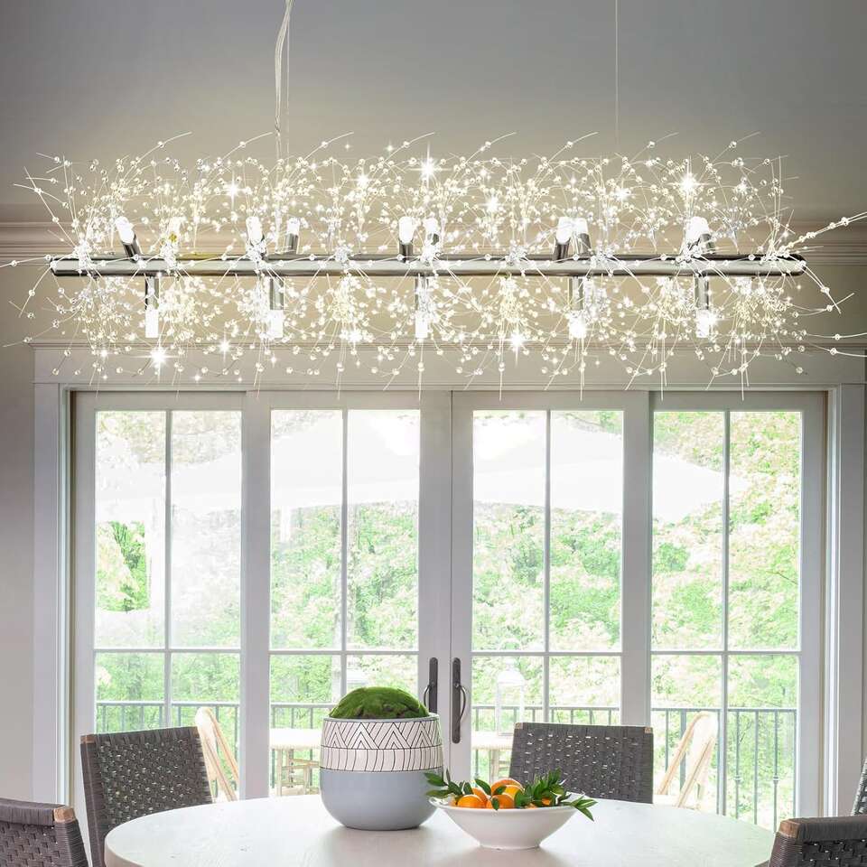 Depuley 47.2" Modern Silver Crystal Firework Chandelier,