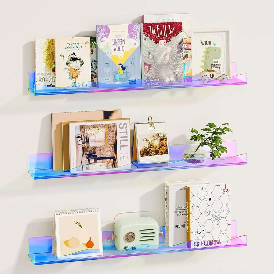 Fixwal Acrylic Nursery Shelves, 24 Inch Floating Wall Mounted Set of 3