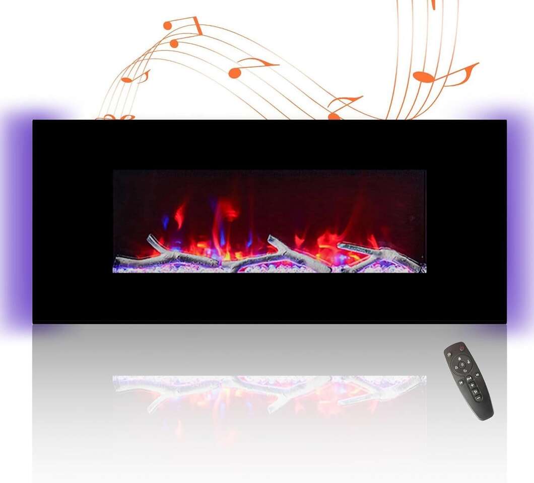 42 Inch Electric Fireplace with Music Speakers Colors flames, remote, timer