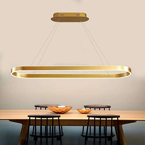 Phlilqe LED Dimmable Pendant Lamp, Circular Chandeliers, Modern Gold, Remote Strip,High Translucent, Acrylic Linear Hanging