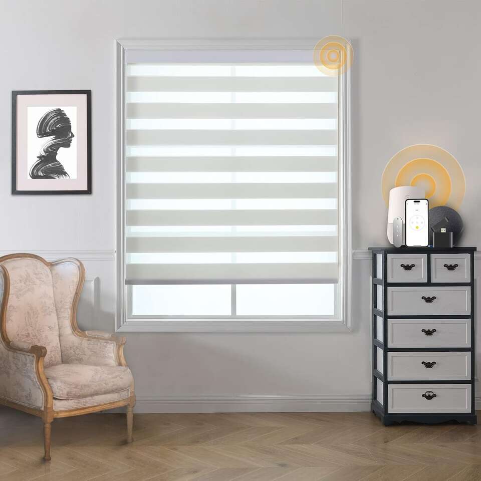Motorized Zebra Blinds Smart Blinds with Remote Shades White 35" W X 72" H