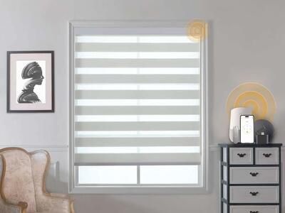 Motorized Zebra Blinds Smart Blinds with Remote Shades White 35" W X 72" H