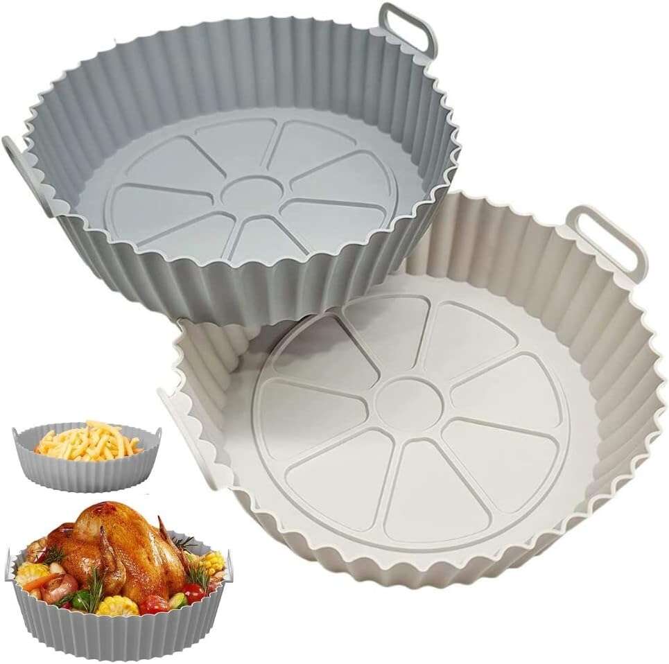 Silicone Air Fryer Liner 8 inch Reusable Basket Heat Resistant Pot Round for 8 Qt Grey