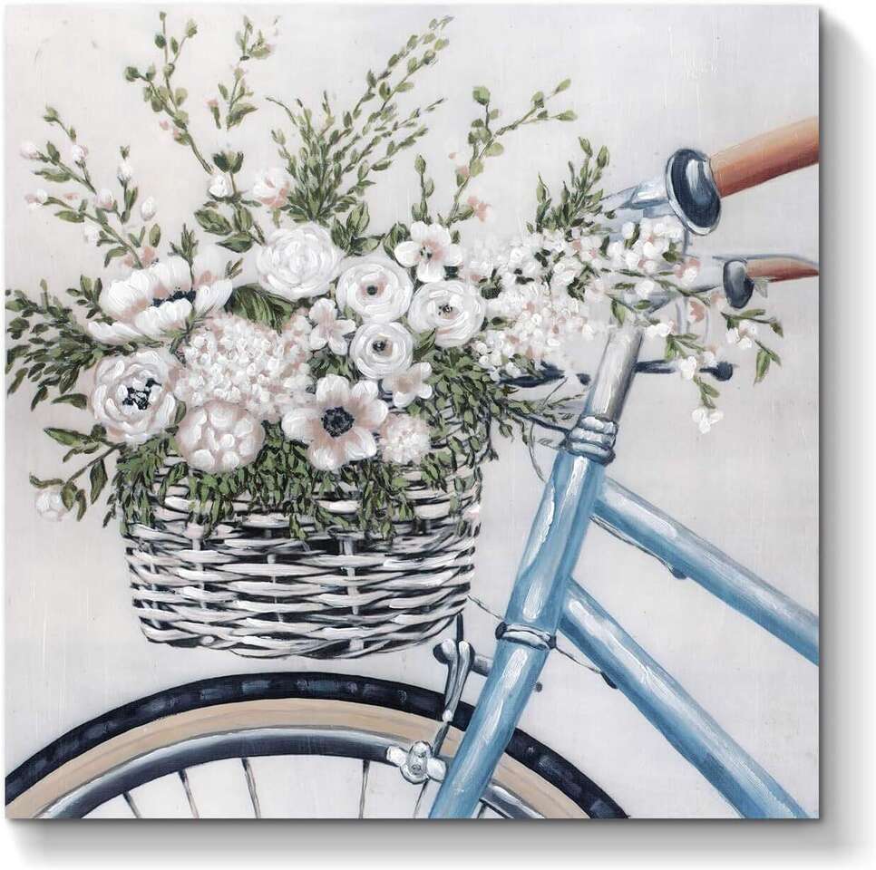 TAR TAR STUDIO Abstract Flowers Artwork Canvas Print: Floral Bouquet in Bicycle Wall Art Painting on Canvas for Office Bedroom