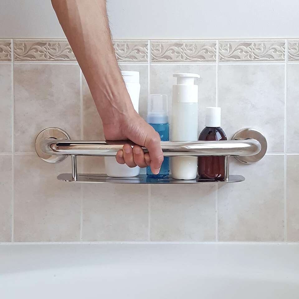 Safety Handle, Grab Bar with Shelf, ADA Compliant, Bath and Shower, Polished Chrome