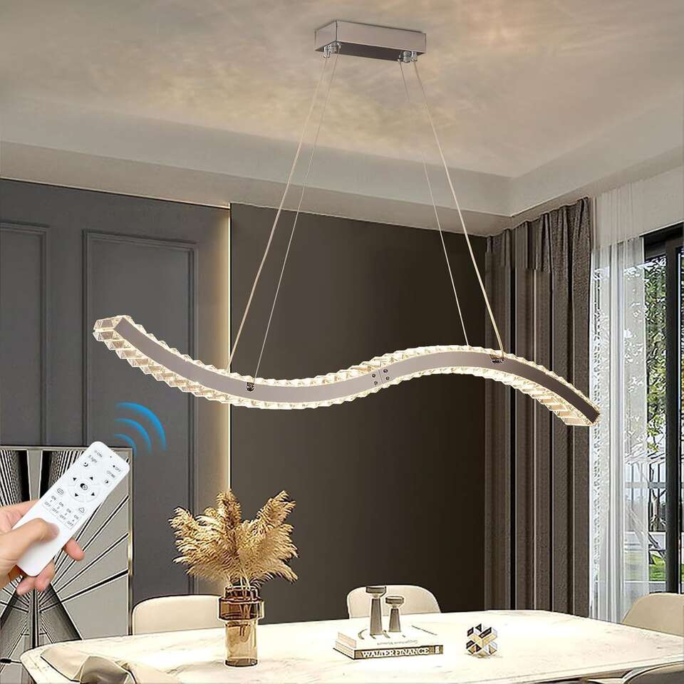 Crystal Chandelier Light Fixture, LED Modern Dimmable with Remote Control, Stainless Steel