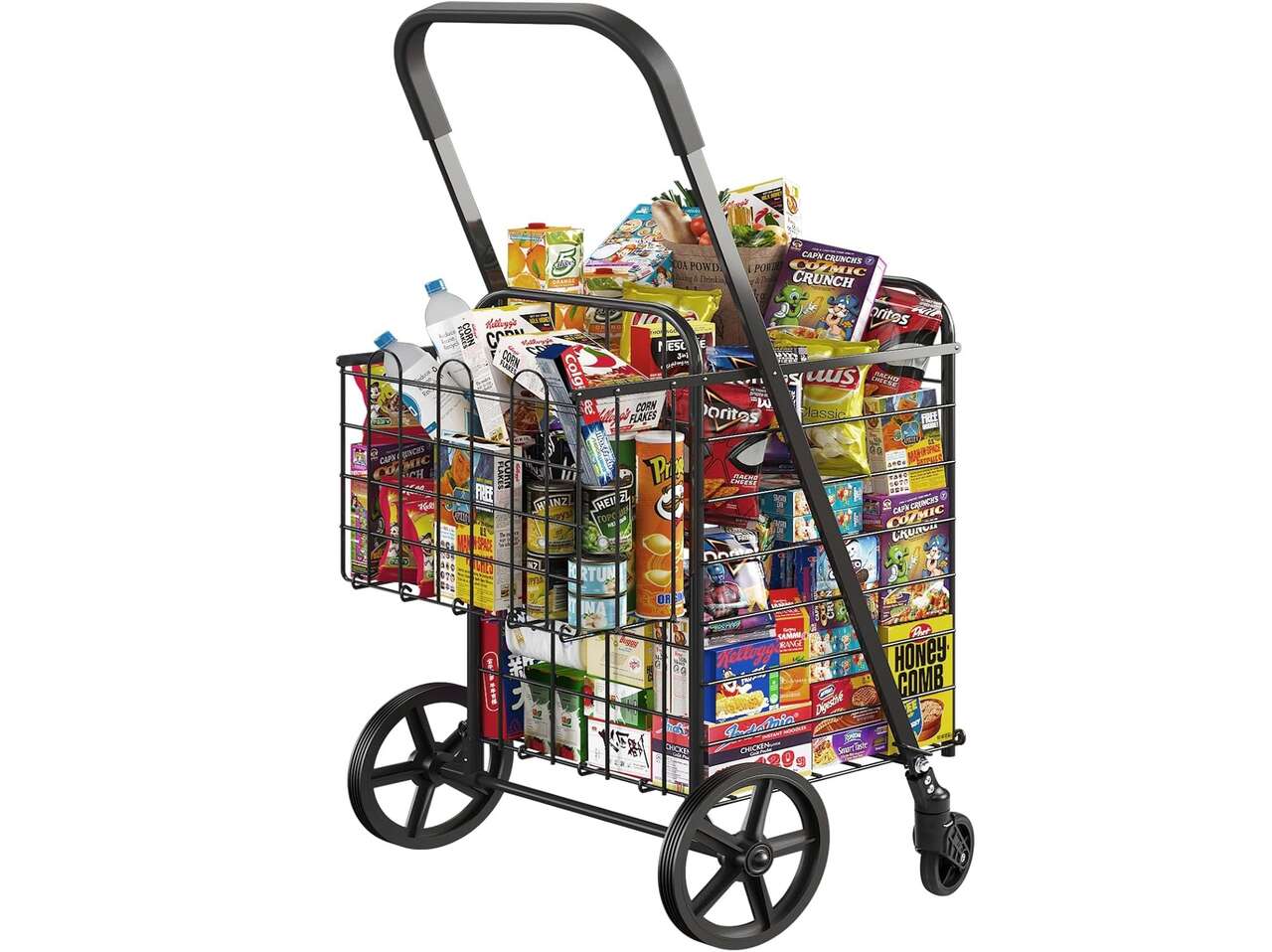 Heavy Duty Utility Cart with Large Capacity 360° Swivel Wheels, Folding, Trolley Black