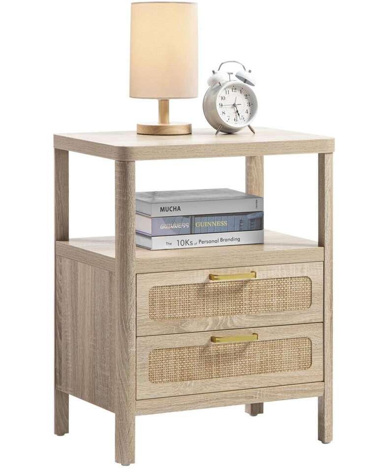 SHEEPPING Rattan Nightstand with 2 Drawers