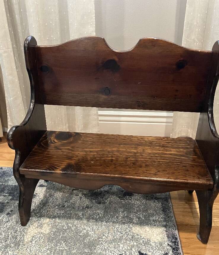 RARE Antique Children's Wooden Bench + Elf Family