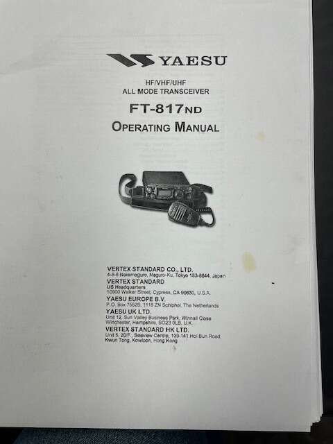 ENLARGED COPY OF MAIN MANUAL FOR YAESU FT-817nd RADIO