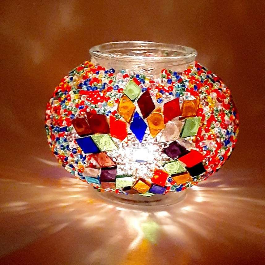 NEW COLORFUL MOSAIC GLASS TEALIGHT CANDLE HOLDER