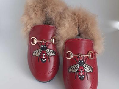 BRAND NEW RED FUR LINED BUMBLEBEE SLIP ON SHOES