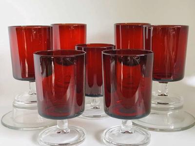 VINTAGE MCM 1950’S RUBY RED LUMINARC STEMWARE