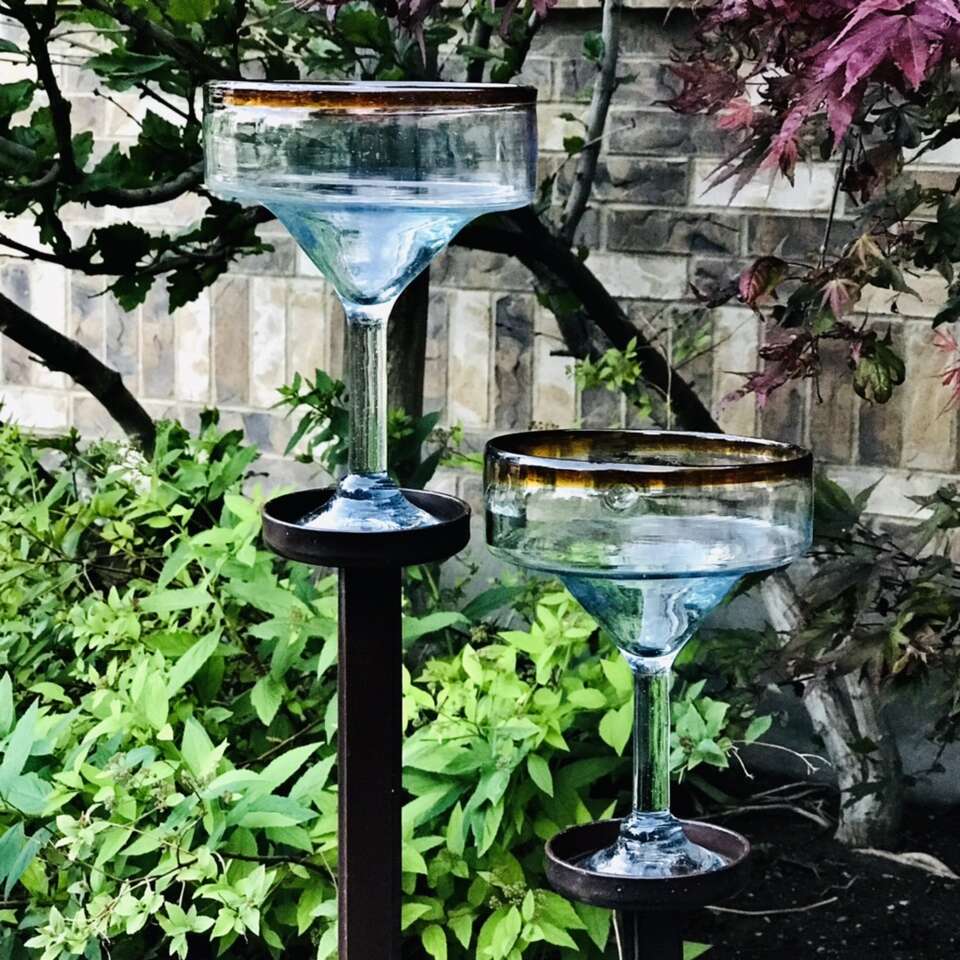 HAND BLOWN GLASS AMBER RIMMED MARGARITA GLASSES