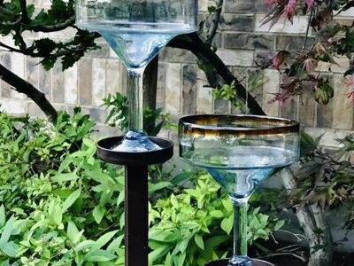 HAND BLOWN GLASS AMBER RIMMED MARGARITA GLASSES