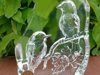 CRISTAL DE FRANCE TALL CRYSTAL BIRD PAPER WEIGHT