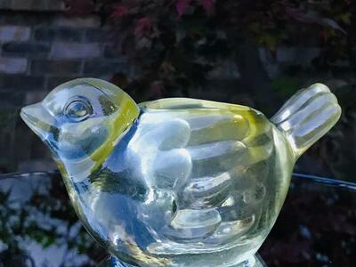 YELLOW INDIANA GLASS BIRD CANDLE HOLDER