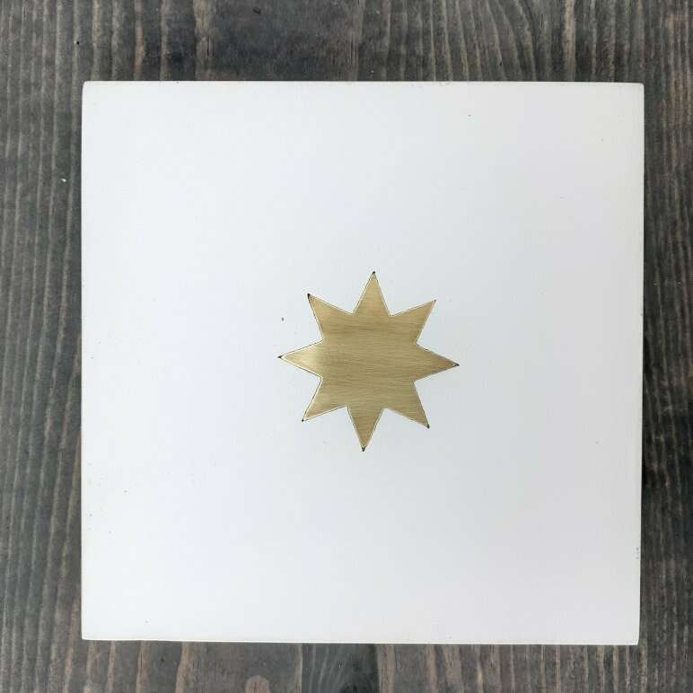 GLOW CEMENT WHITE W/ BRASS STAR TILE BY LILI 6 X 6