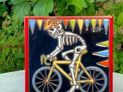 EARTHTONES 6" X 6" ART TILE ROAD BIKE 3D TRIVET