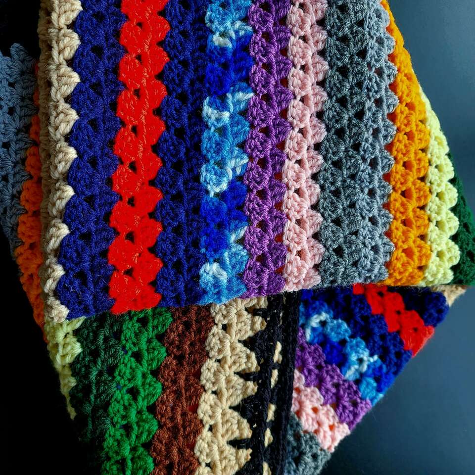 CROCHETED AFGHAN THROW BLANKET MULTI COLORED