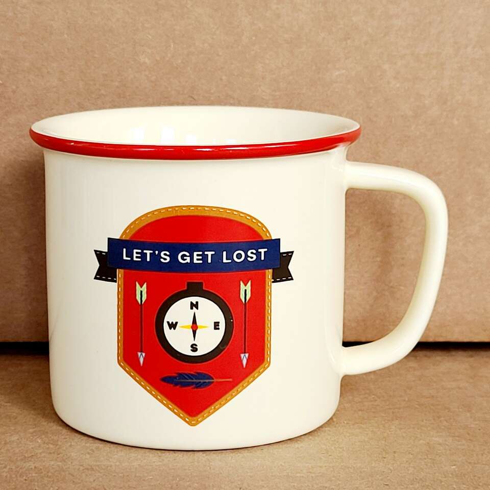 NEW STONEWARE NOW DESIGNS LETS GET LOST COFFEE MUG