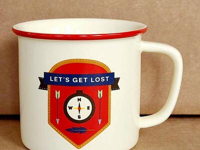 NEW STONEWARE NOW DESIGNS LETS GET LOST COFFEE MUG