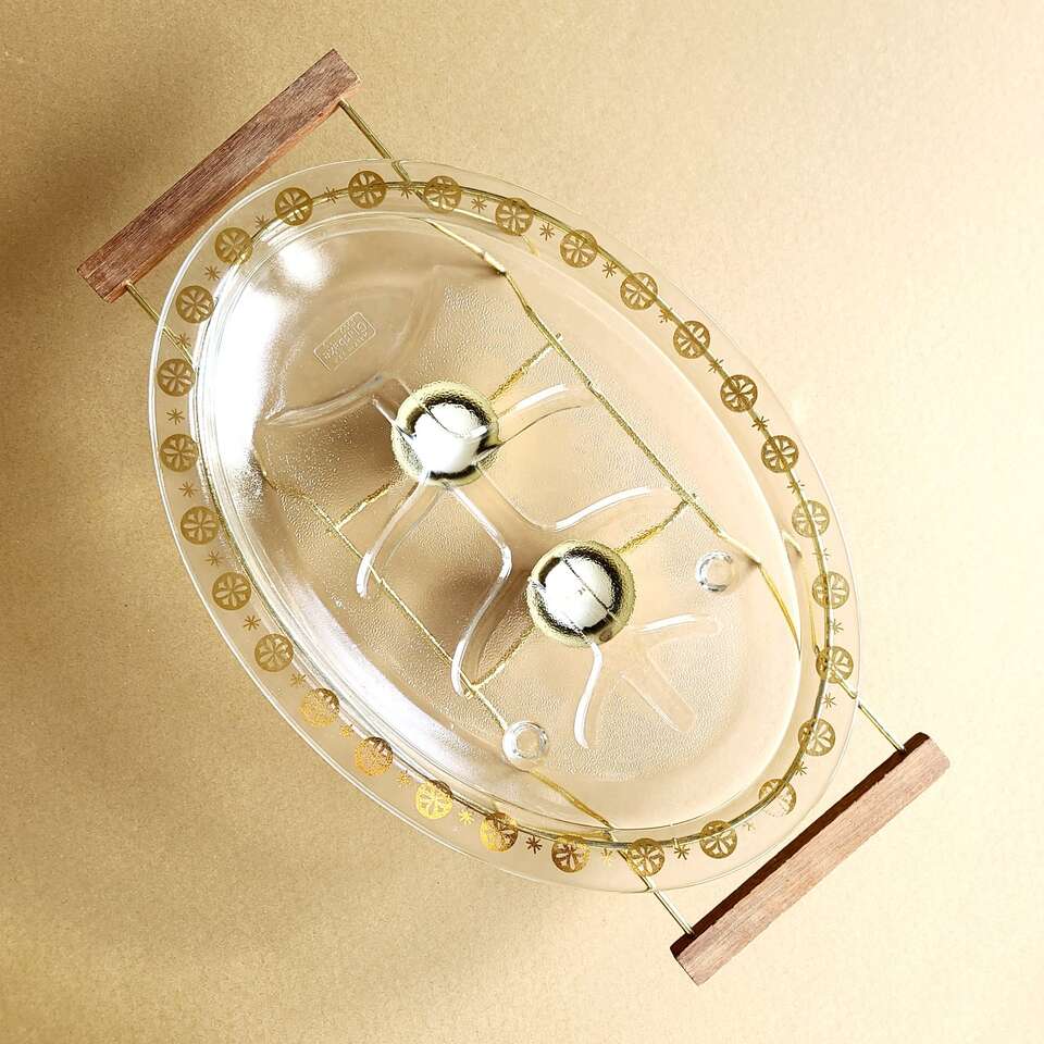 Jeanette Glasbake Serving Platter W/ Stand Candles