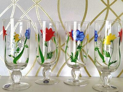 Vintage Goblet Glasses Handpainted Floral Design