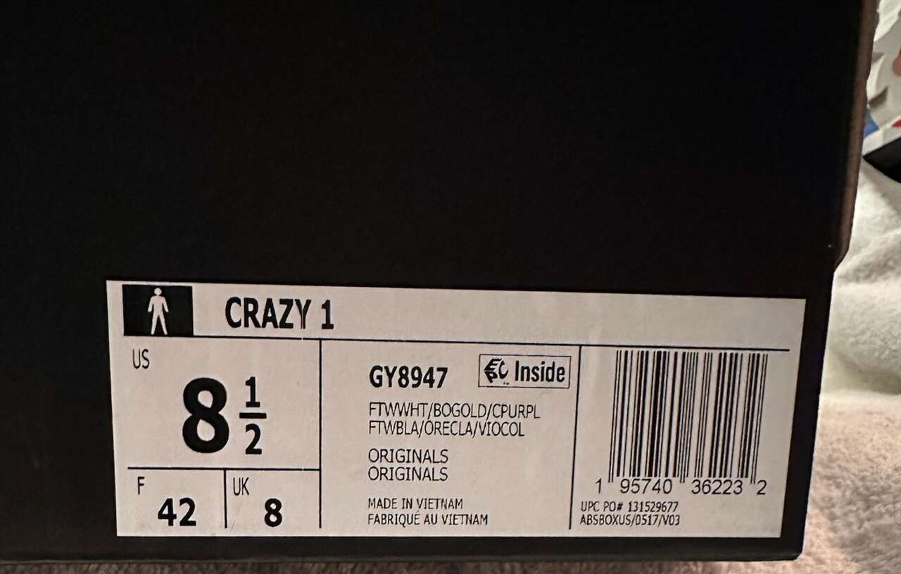 Adidas crazy 1 Kobe "Lakers Home"