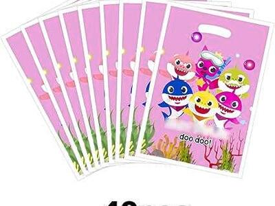 80 Pink Baby Shark Birthday/Baby Shower Treat Party Bags 9.8 X 6.5 Inch. (2 sealed 40 pcs pouches)