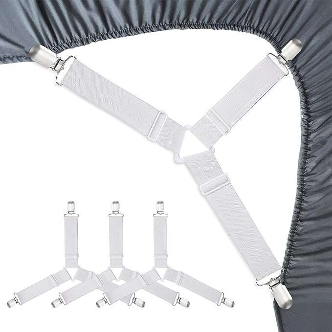 New Bed Sheet White (4) Elastic Strap Fasteners - Holds Sheets Firmly in Place - All mattress sizes - 3 boxed Sets for only $10