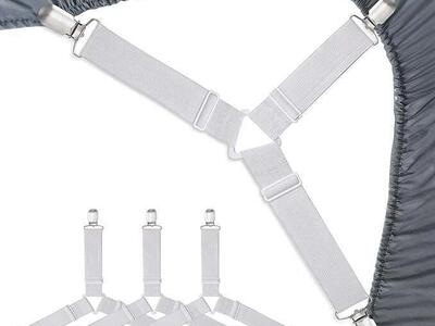 New Bed Sheet White (4) Elastic Strap Fasteners - Holds Sheets Firmly in Place - All mattress sizes - 3 boxed Sets for only $10