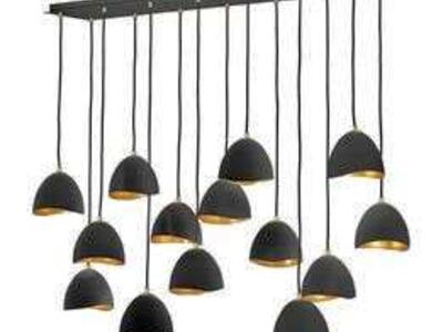 New Luxury Eclectic Moder Pendant Chandelier Black and Gold Leaf Finish. (Retail Price USD $1,819)