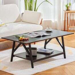 New Coffee Table with Storage Shelf Modern Industrial /Farmhouse Dark (H1)