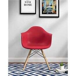 New (only ONE) Mid Century Modern Molded Armchair with Wood Leg Red Dim.: Seat D 23" x 24.5" W x 13" H