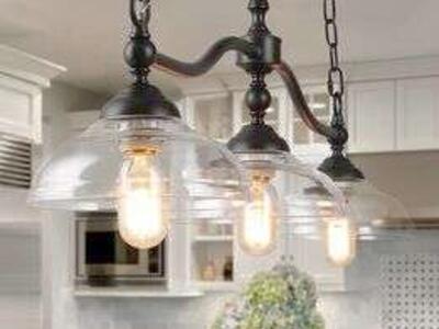 New 3-Light Antique Rustic Bronze Farmhouse Chandelier D: 38" L x 8" x 58" H In Adjustable High