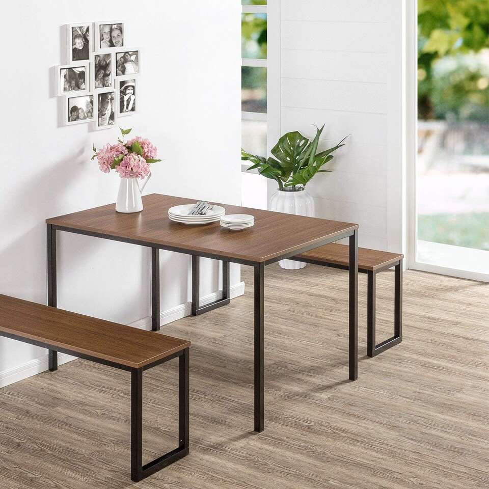 New Modern Studio Collection Soho Dining Table with Two Benches (3-piece set) Brown, (CT)