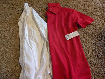 Boys Small Woven Shirt and 10/12 Red Polo