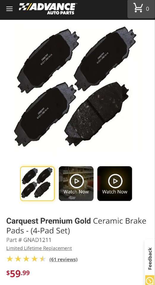 Carquest Premium Gold Ceramic Brake Pads.  GNAD121