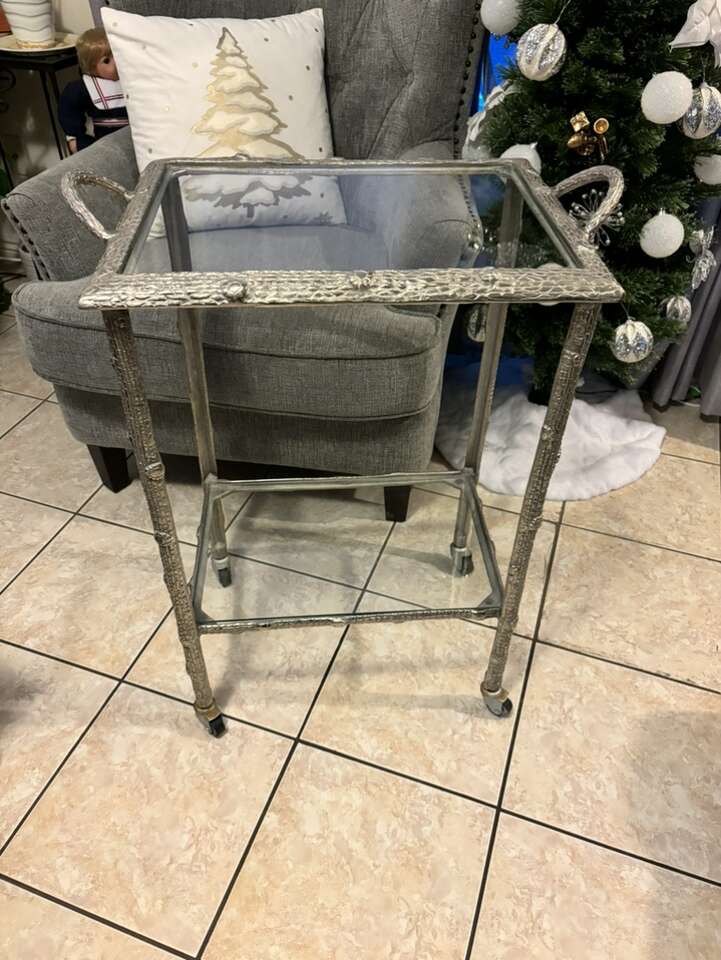 1940 Vintage Silvered Metal Two Tiered Bar Cart