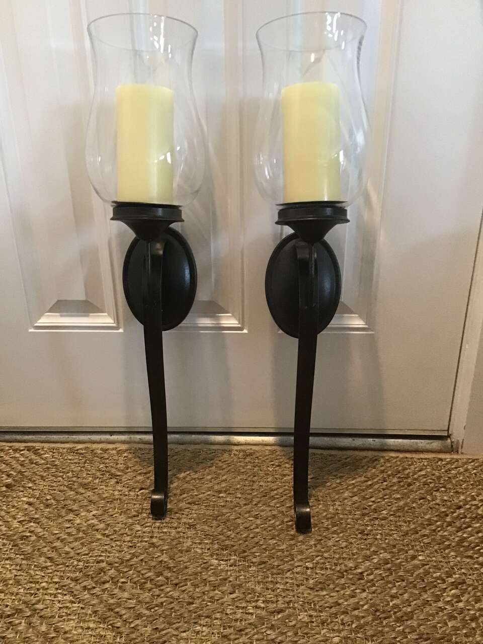 2 Bronze Metal and Glass Wall Scones