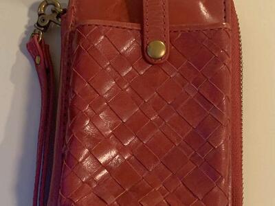 elliot lucca red braided leather zip wrist wallet/purse