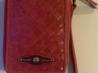 elliot lucca red braided leather zip wrist wallet/purse