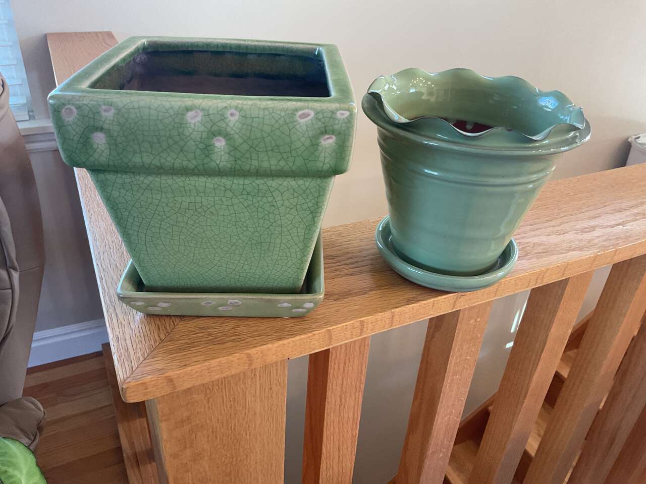 2 Green Ceramic Planters
