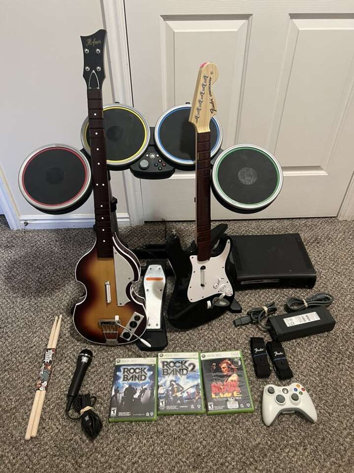 Xbox 360 All Wireless Rock Band Guitar Hero Bundle